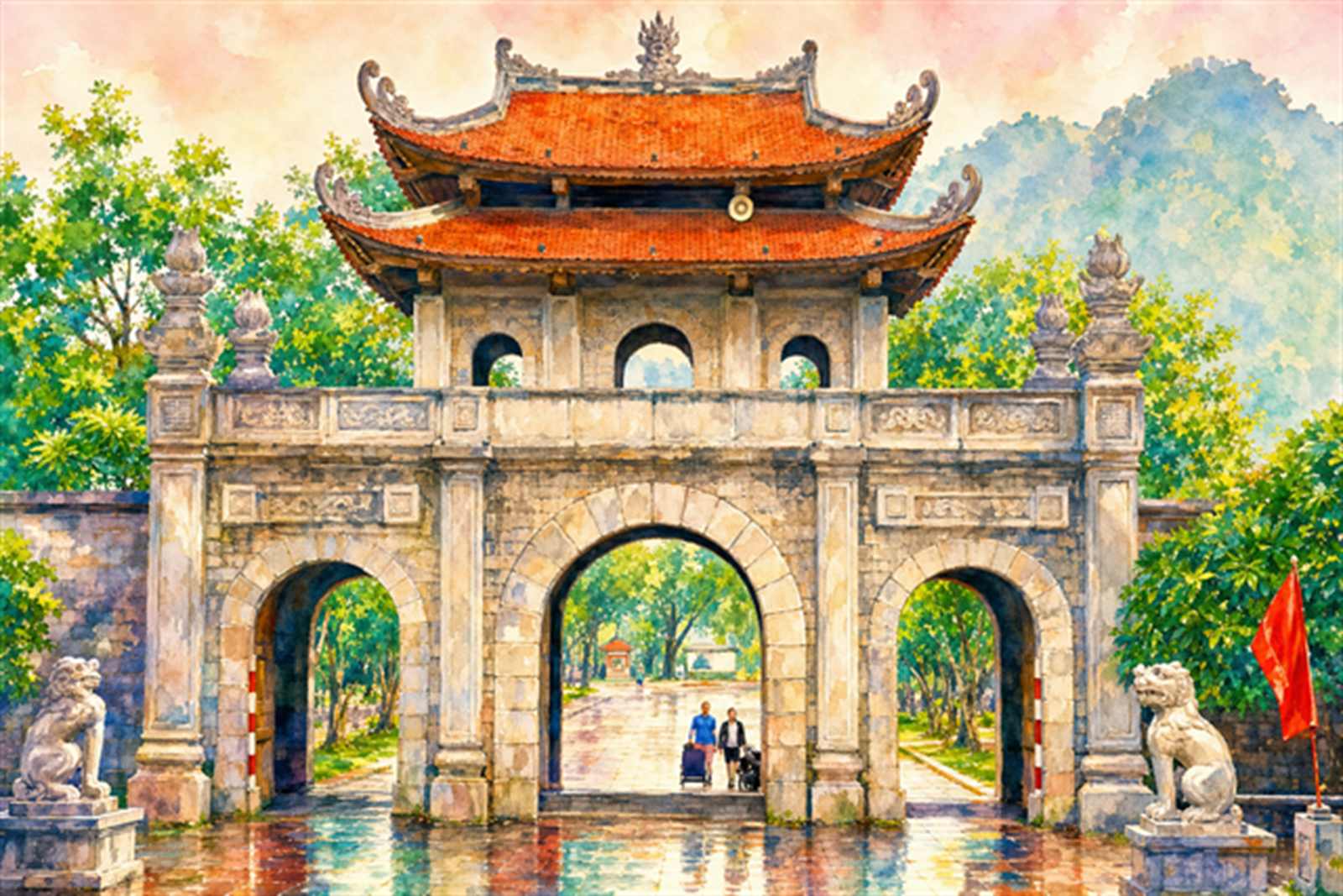 Tranh màu nước Cố đô Hoa Lư – Trường Yên — minh hoạ chính chủ của Thăng Long