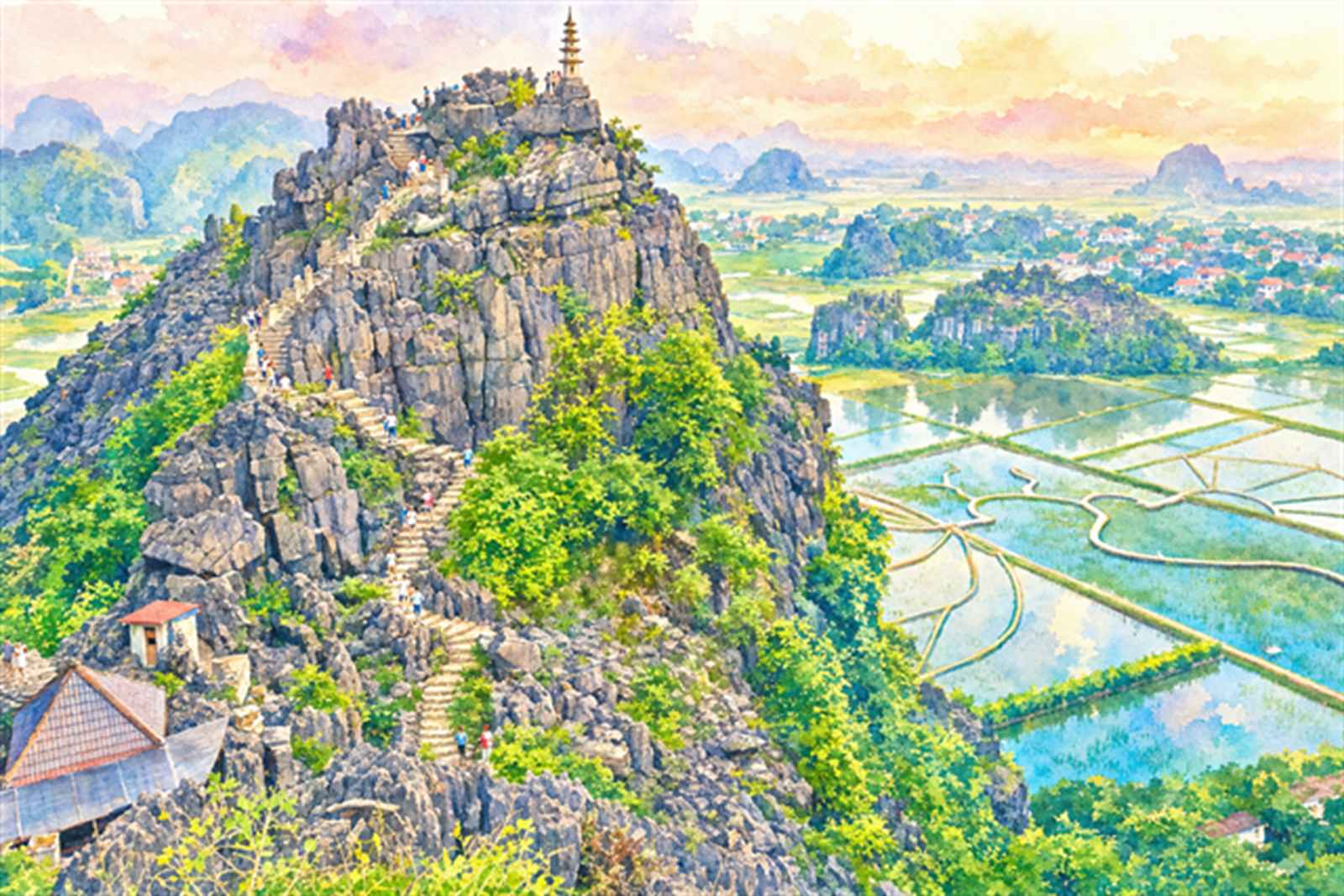Tranh màu nước Hang Múa — minh hoạ chính chủ của Thăng Long