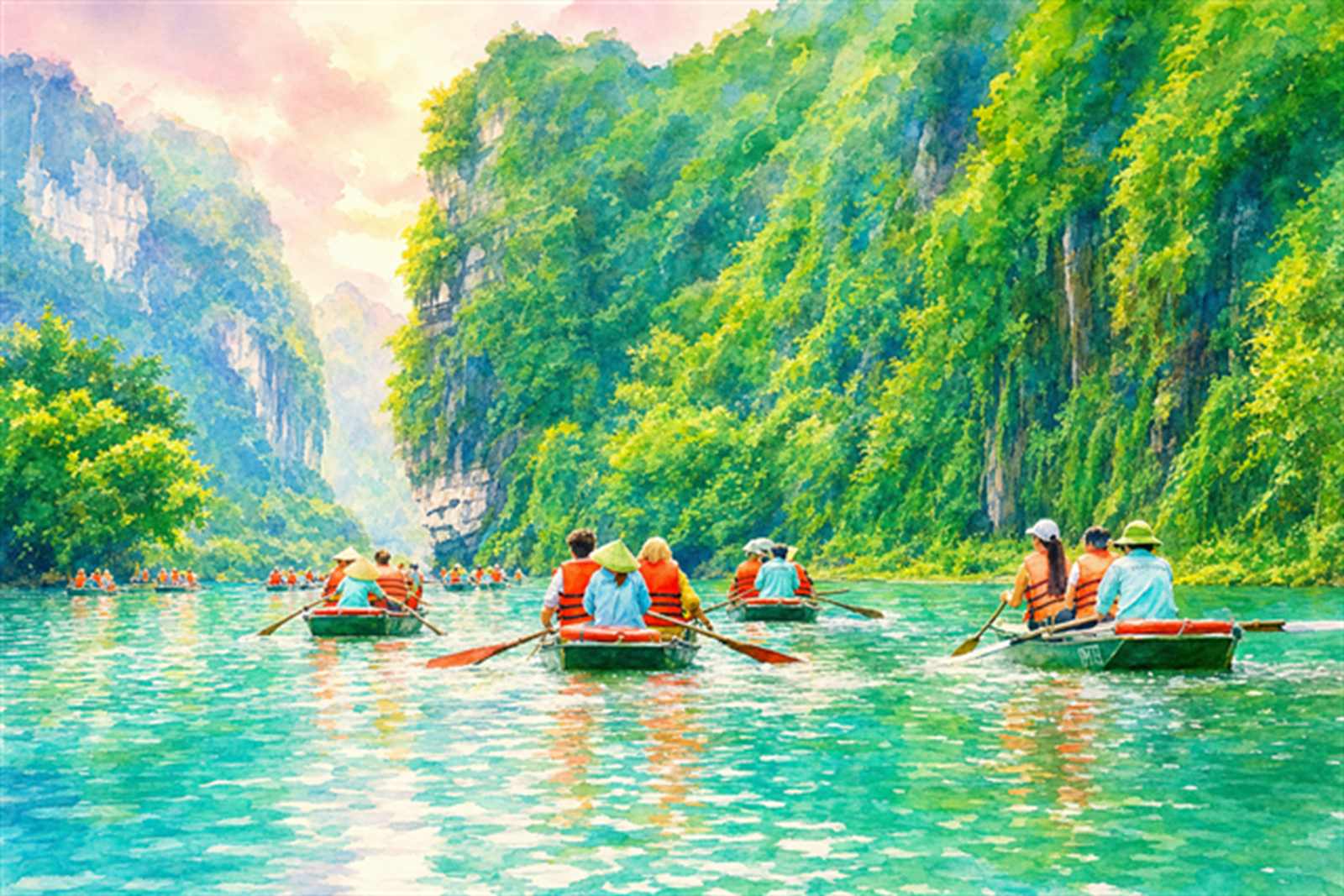 Tranh màu nước Tràng An — minh hoạ chính chủ của Thăng Long