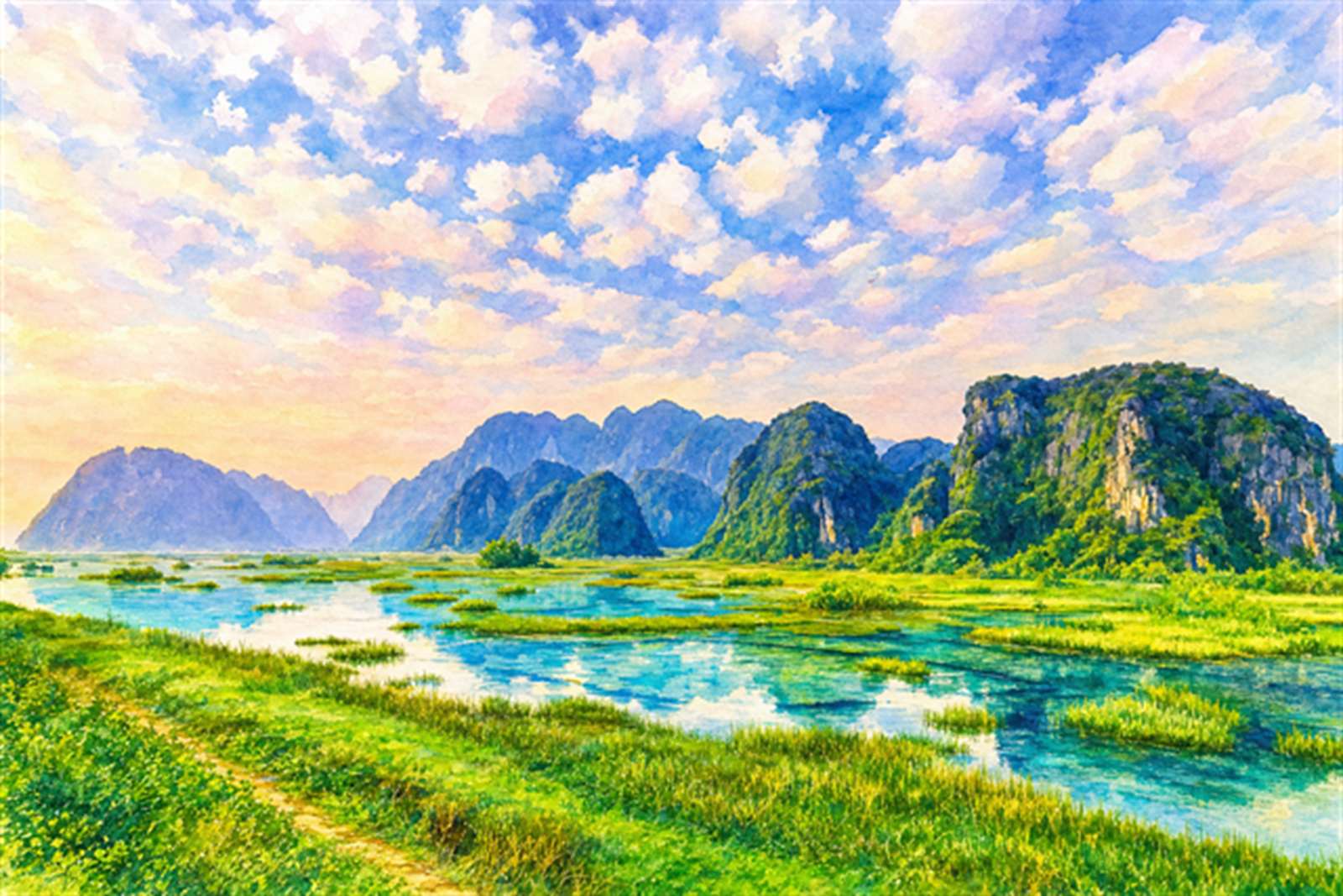 Tranh màu nước Vân Long — minh hoạ chính chủ của Thăng Long