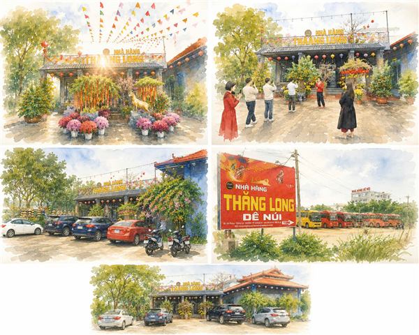 Bãi đỗ xe trong khuôn viên nhà hàng Thăng Long Ninh Bình