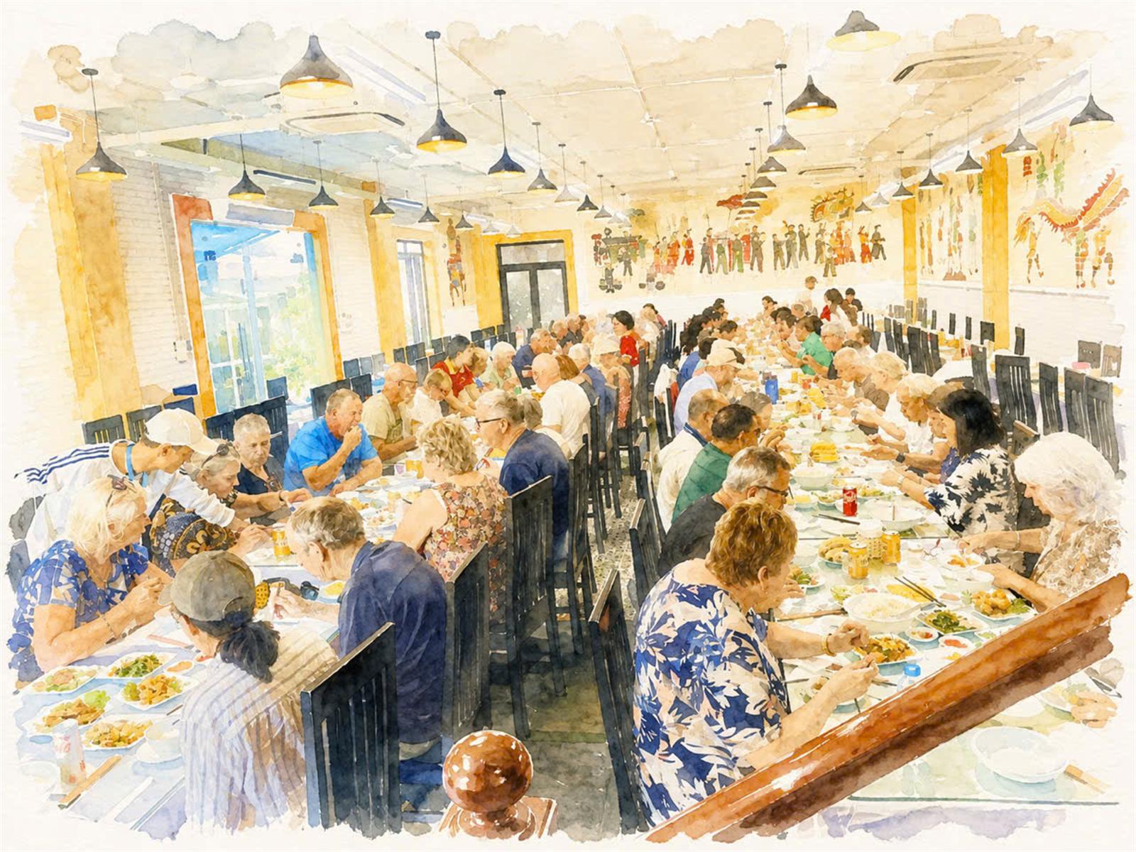 Banquet hall serving tour groups at Thang Long Restaurant — Premium set menu
