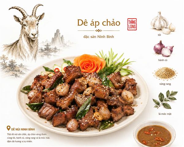Dê áp chảo — nhà hàng Thăng Long Ninh Bình