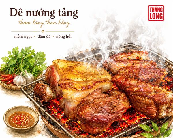 Dê nướng tảng — nhà hàng Thăng Long Ninh Bình