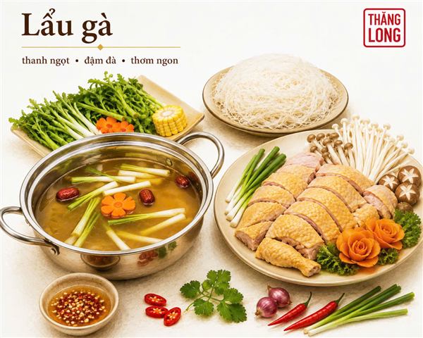 Lẩu gà đồi truyền thống — nhà hàng Thăng Long Ninh Bình